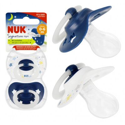 Smoczek NUK Signature Night 10175270 0-6 m Niebieski (2 sztuki)