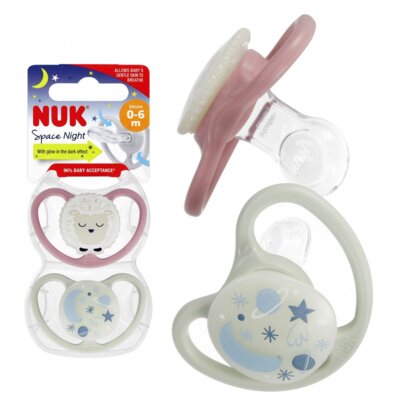 Smoczek NUK Space Night 10730578 0-6 m Wielokolorowy (2 sztuki)