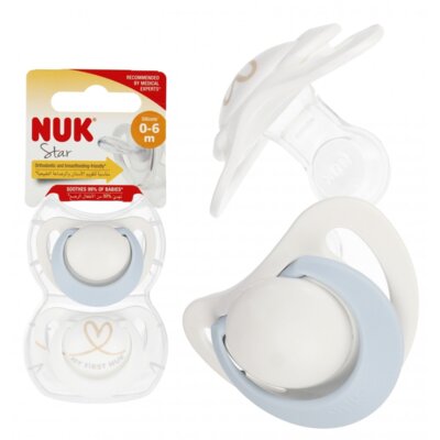 Smoczek NUK Star 10730691 Niebiesko-biały 0-6 m (2 sztuki)