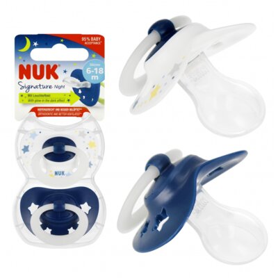 Smoczek NUK Signature Night 10176276 6-18 m Niebieski (2 sztuki)