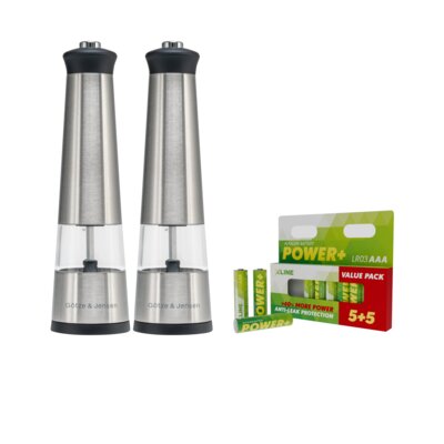 Zestaw młynków do przypraw GÖTZE & JENSEN KA102N + Baterie AAA LR3 XLINE DB151 Alkaliczne (10 szt.)