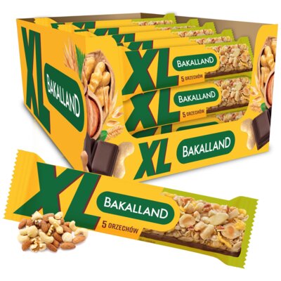 Baton zbożowy BAKALLAND XL Orzechowy (25 x 55 g)
