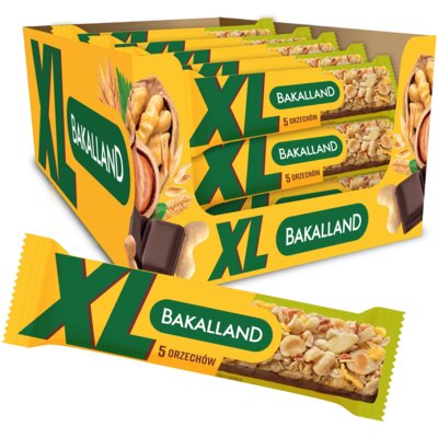 Baton zbożowy BAKALLAND XL Orzechowy (25 x 55 g)