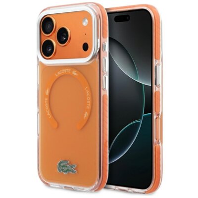 Etui LACOSTE Shockproof Transparent Frosted MagSafe do Apple iPhone 17 Pro Max Pomarańczowy
