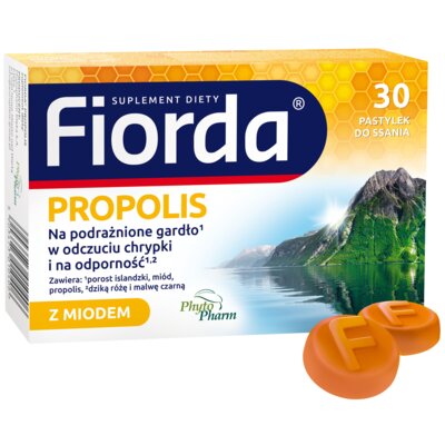 Suplement diety PHYTOPHARM Fiorda Propolis Na gardło Miód (30 pastylek)