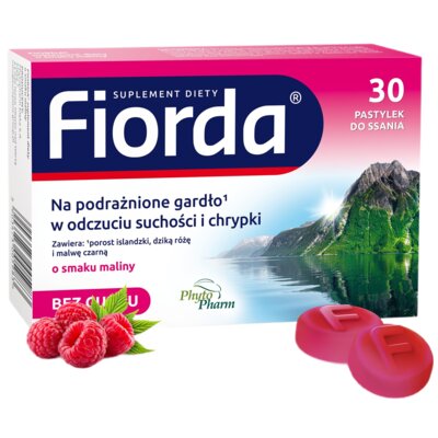 Suplement diety PHYTOPHARM Fiorda Na gardło Malinowy (30 pastylek)
