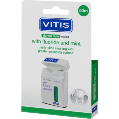 Nić dentystyczna VITIS Dental Tape z fluorem i miętą