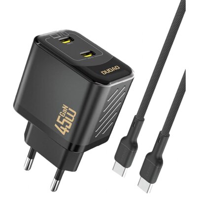 Ładowarka sieciowa DUDAO A28PCEU 45W GaN Czarny ładowarka do telefonu 2 x USB-C z kablem USB-C