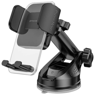 Uchwyt na telefon i smartfon PROOVE Crystal Clamp Plus Suction Type Czarny uchwyt samochodowy na szybę i deskę rozdzielczą