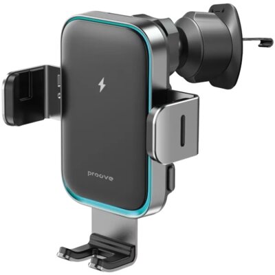 Uchwyt na telefon i smartfon PROOVE Triple Clamp Pro z ładowarką indukcyjną Qi3 15W Szary uchwyt samochodowy na kratkę nawiewu