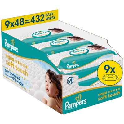 Chusteczki nawilżane PAMPERS Aqua Soft Touch 9x48 (432 szt.)
