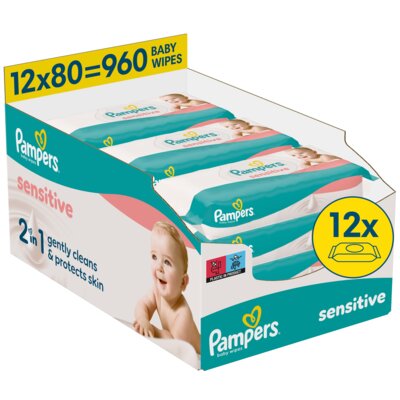Chusteczki nawilżane PAMPERS Sensitive XXL 12x80 (960 szt.)