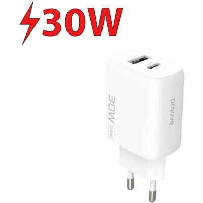 Ładowarka sieciowa PROOVE Silicone Power 2 30W GaN Biały
