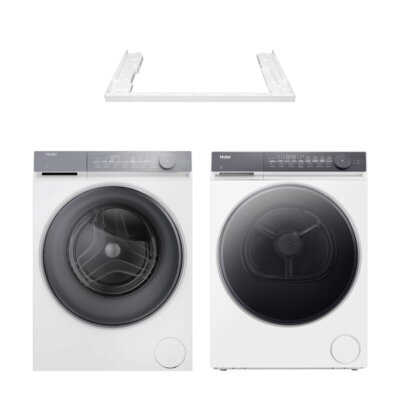 Pralka HAIER X7 SLIM HW80-BD14MEPTU1 8kg 1400 obr/min Smart Dual Spray hOn Smart Dosing + Suszarka HAIER X7 SLIM MHDE80-D367TU1 z pompą ciepła 8kg I-Refresh Ion Air Fresh I-Time hOn Woolmark + Łącznik HAIER HASKWS579 Seria X7 i X5 Slim Biały