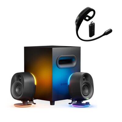 Głośniki STEELSERIES Arena 7 2.1, Komunikacja bezprzewodowa + Mikrofon STEELSERIES Arena Mic Superkardioidalny