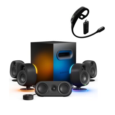 Głośniki STEELSERIES Arena 9 5.1, Komunikacja bezprzewodowa + Mikrofon STEELSERIES Arena Mic Superkardioidalny