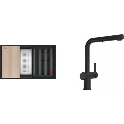 Zlewozmywak półtorakomorowy FRANKE Kanon KNG PRO 160-46-21 125.0749.687 Czarny mat 46x76 + Bateria Active L Twist