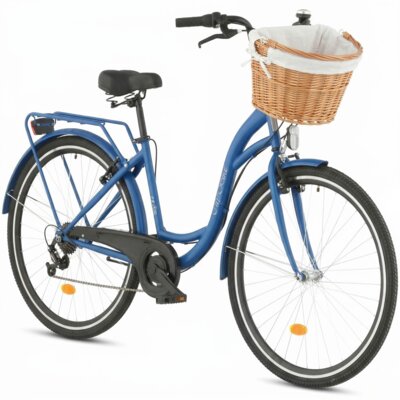 Rower miejski DAWSTAR Citybike S7B 28 cali damski Granatowy + Koszyk wiklinowy na rower VÖGEL VKS-505 Stylowy + Wkład do koszyka VÖGEL VKSC705W Biały