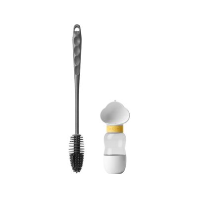 Szczotka do butelek CLEANBOTTLE 32 cm + Butelka PETIQUE z pojemnikiem na przysmaki 2w1 550 ml Biały