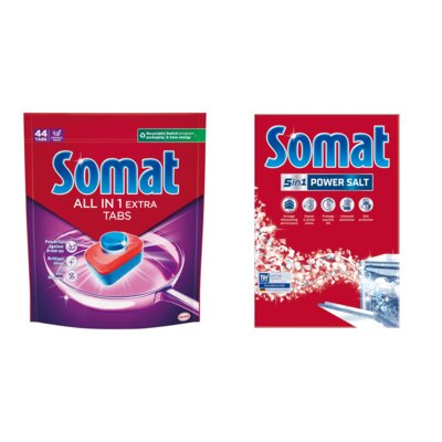 Tabletki do zmywarek SOMAT All In One Extra - 44 szt. + Sól do zmywarek SOMAT 1.5 kg