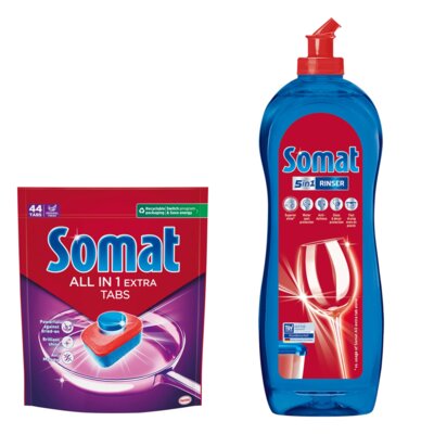 Tabletki do zmywarek SOMAT All In One Extra - 44 szt. + Nabłyszczacz do zmywarek SOMAT Rinser 750 ml