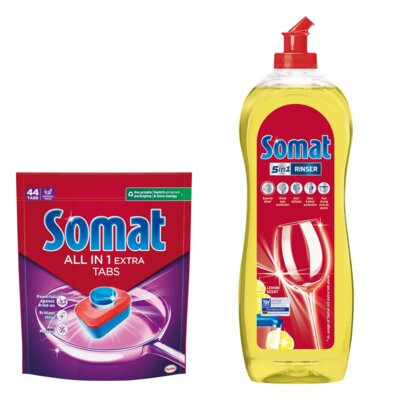 Tabletki do zmywarek SOMAT All In One Extra - 44 szt. + Nabłyszczacz do zmywarek SOMAT Lemon & Lime 750 ml