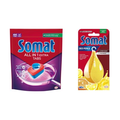 Tabletki do zmywarek SOMAT All In One Extra - 44 szt. + Odświeżacz do zmywarek SOMAT Somat Deo Lemon