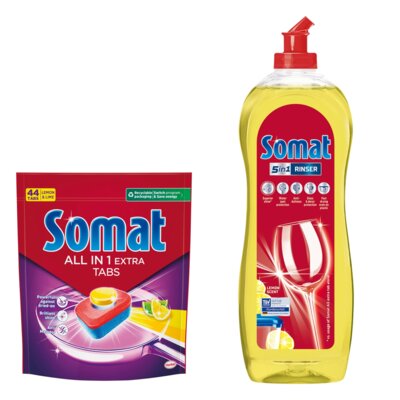 Tabletki do zmywarek SOMAT All In One Extra Lemon - 44 szt. + Nabłyszczacz do zmywarek SOMAT Lemon & Lime 750 ml