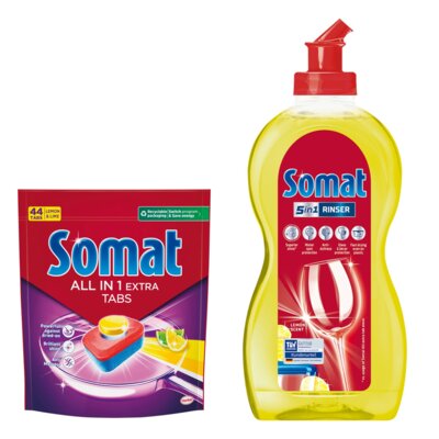 Tabletki do zmywarek SOMAT All In One Extra Lemon - 44 szt. + Nabłyszczacz do zmywarek SOMAT Lemon & Lime 500 ml