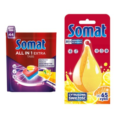 Tabletki do zmywarek SOMAT All In One Extra Lemon - 44 szt. + Odświeżacz do zmywarek SOMAT Somat Deo Lemon