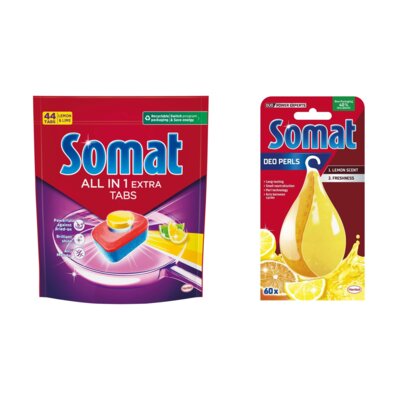 Tabletki do zmywarek SOMAT All In One Extra Lemon - 44 szt. + Odświeżacz do zmywarek SOMAT Somat Deo Lemon