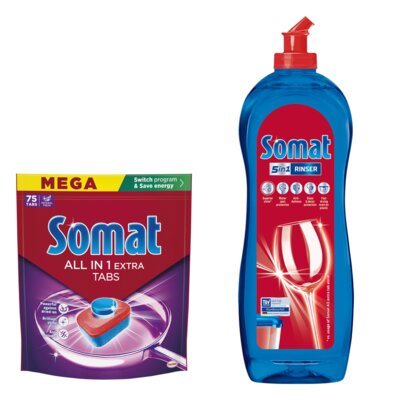 Tabletki do zmywarek SOMAT All In One Extra - 75 szt. + Nabłyszczacz do zmywarek SOMAT Original 500 ml