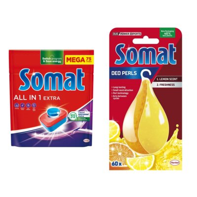 Tabletki do zmywarek SOMAT All In One Extra - 75 szt. + Odświeżacz do zmywarek SOMAT Somat Deo Lemon