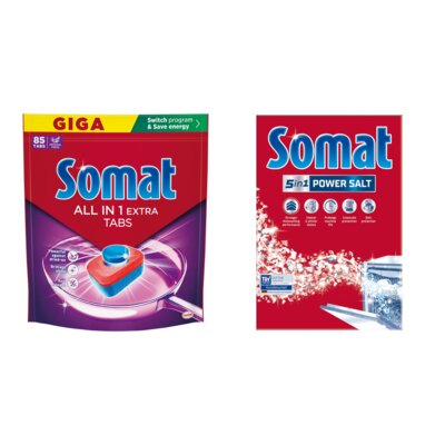 Tabletki do zmywarek SOMAT All In One Extra - 85 szt. + Sól do zmywarek SOMAT 1.5 kg