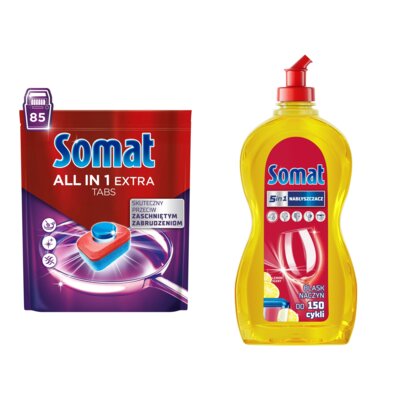 Tabletki do zmywarek SOMAT All In One Extra - 85 szt. + Nabłyszczacz do zmywarek SOMAT Lemon & Lime 750 ml