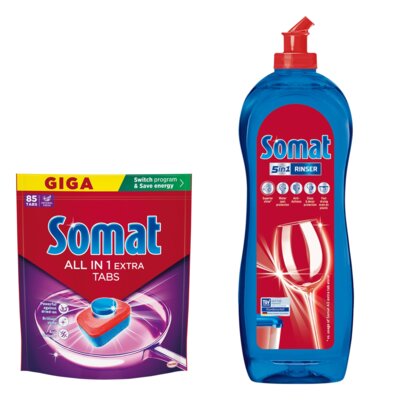 Tabletki do zmywarek SOMAT All In One Extra - 85 szt. + Nabłyszczacz do zmywarek SOMAT Original 500 ml