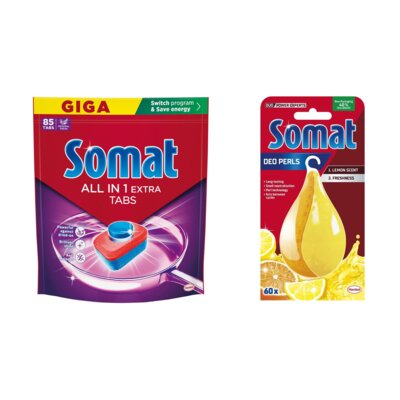 Tabletki do zmywarek SOMAT All In One Extra - 85 szt. + Odświeżacz do zmywarek SOMAT Somat Deo Lemon