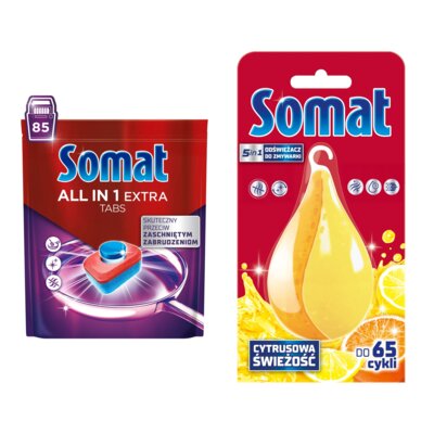 Tabletki do zmywarek SOMAT All In One Extra - 85 szt. + Odświeżacz do zmywarek SOMAT Somat Deo Lemon
