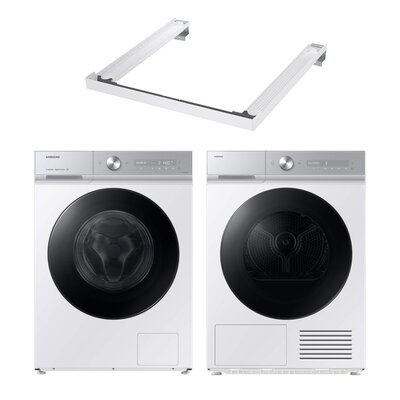 Pralka SAMSUNG BESPOKE AI WW11DB8B95GH QuickDrive 11kg 1400 obr Autodozowanie StayClean + Suszarka SAMSUNG BESPOKE AI DV90DB8845GHU4 z pompą ciepła + Łącznik SAMSUNG SKK-SSW Biały