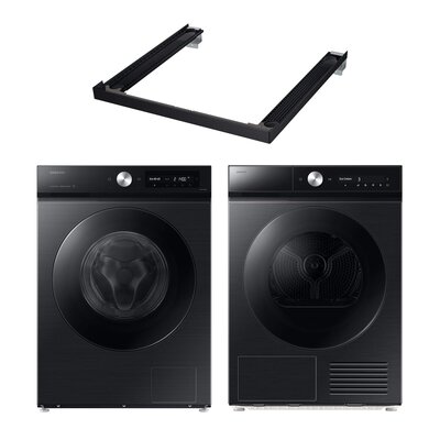 Pralka SAMSUNG BESPOKE AI WW11DB7B94GB EcoBubble 11kg 1400 obr Autodozowanie StayClean + Suszarka SAMSUNG BESPOKE AI DV90DB8845GBU4 z pompą ciepła + Łącznik SAMSUNG SKK-SSV Czarny