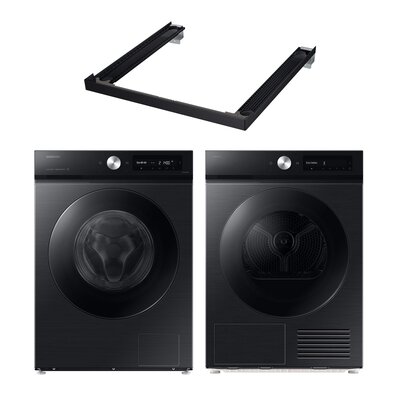 Pralka SAMSUNG BESPOKE AI WW11DB7B94GB EcoBubble 11kg 1400 obr Autodozowanie StayClean + Suszarka SAMSUNG BESPOKE AI DV90DB7845GB z pompą ciepła + Łącznik SAMSUNG SKK-SSV Czarny