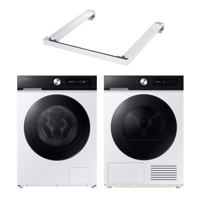 Pralka SAMSUNG BESPOKE AI WW11DB7B94GE EcoBubble 11kg 1400 obr Autodozowanie StayClean + Suszarka SAMSUNG BESPOKE AI DV90DB7845GEU4 z pompą ciepła + Łącznik SAMSUNG SKK-SSW Biały