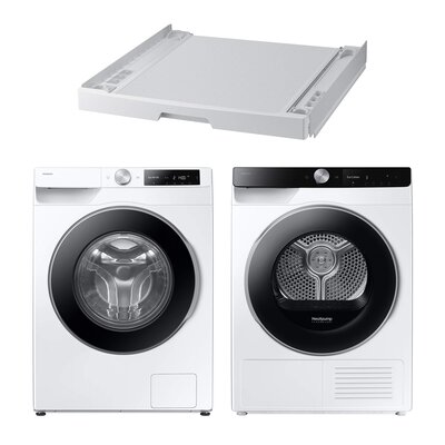 Pralka SAMSUNG WW11DG6B25LEU4 AI Energy EcoBubble A SpaceMax 11kg 1400 obr + Suszarka SAMSUNG AI DV90DG6845LKU4 z pompą ciepła + Łącznik SAMSUNG SKK-UDW