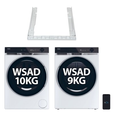Pralka HAIER X11 HW100-BD14397U1S 10kg 1400 obr AI Smart Ultra Fresh Air Direct Motion Smart Dosing ABT hOn + Suszarka HAIER X11 HD90-A3Q397U1-S 9kg Zdalne sterowanie + Łącznik do pralek i suszarek HAIER HASTKXSE BIAŁY X SERIES