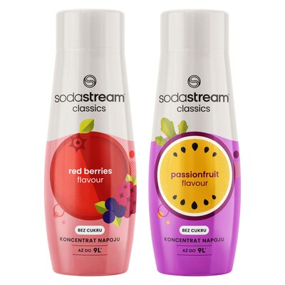 Syrop do saturatorów SODASTREAM Czerwone owoce leśne 440 ml bez cukru + Syrop do saturatorów SODASTREAM Marakuja 440 ml bez cukru