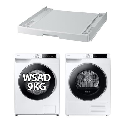 Pralka SAMSUNG WW90DG6U85LEU4 AI 9kg 1400 obr Autodozowanie + Suszarka SAMSUNG AI DV90DG6845LEU4 z pompą ciepła + Łącznik SAMSUNG SKK-UDW
