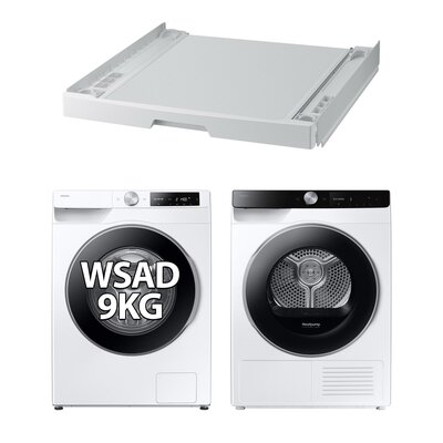 Pralka SAMSUNG WW90DG6U85LEU4 AI 9kg 1400 obr Autodozowanie + Suszarka SAMSUNG AI DV90DG6845LKU4 z pompą ciepła + Łącznik SAMSUNG SKK-UDW