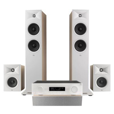 Amplituner JBL MA310 Biały + Kolumny głośnikowe JBL Stage 2 260F Biały (2 szt.) + Kolumna głośnikowa JBL Stage 2 240 B Biały (2 szt.) + Głośnik centralny JBL Stage 2 245C Biały (1 szt.)
