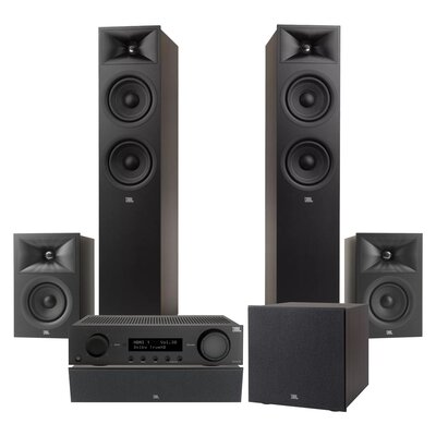 Amplituner JBL MA510 Czarny + Kolumny głośnikowe JBL Stage 2 260F Czarny (2 szt.) + Kolumna głośnikowa JBL Stage 2 240 B Czarny (2 szt.) + Głośnik centralny JBL Stage 2 245C Czarny (1 szt.) + Subwoofer JBL Stage 2 200 P Czarny