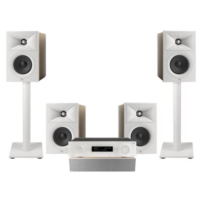 Amplituner JBL MA510 Biały + Kolumna głośnikowa JBL Stage 2 240 B Biały (4 szt.) + Głośnik centralny JBL Stage 2 245C Biały (1 szt.) + Stojaki do głośników JBL Stage FS Biały (2 szt.)
